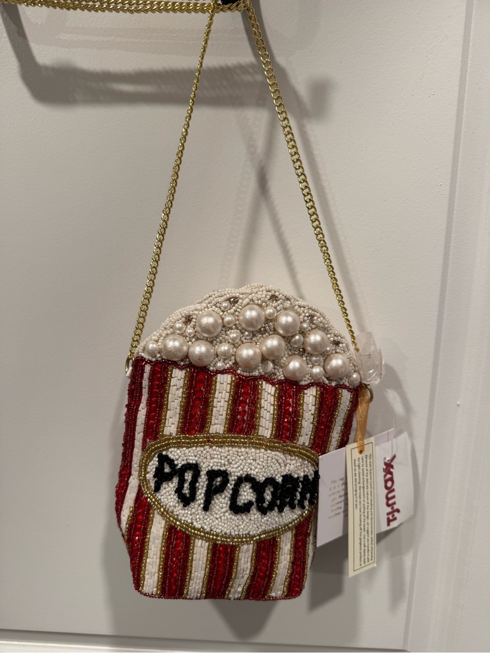 Beaded Popcorn Crossbody Bag - Cream & Red